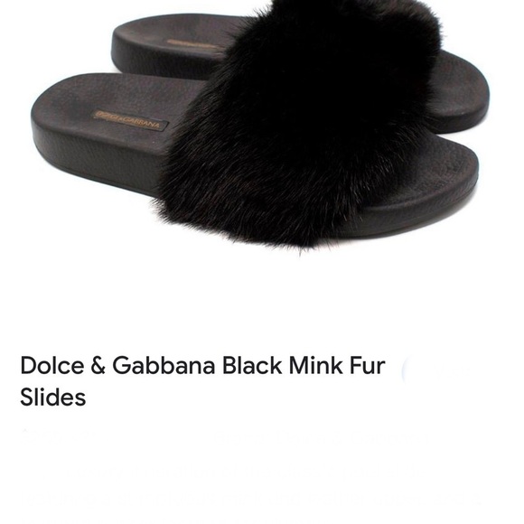 DOLCE & GABBANA Black REAL MINK FUR & RUBBER SLIDES CIABATTA SAINT BARTH sz 38 - Picture 3 of 10